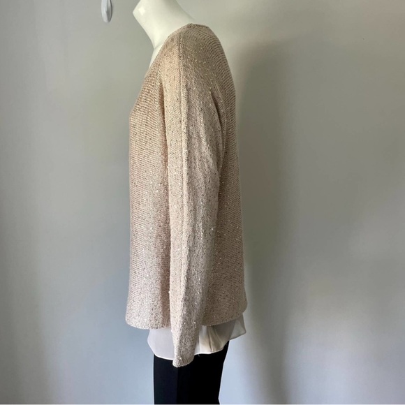 ALEX MARIE Top Long Sleeve Lined Knit Top with Sequins Taupe Size XL - Picture 4 of 6